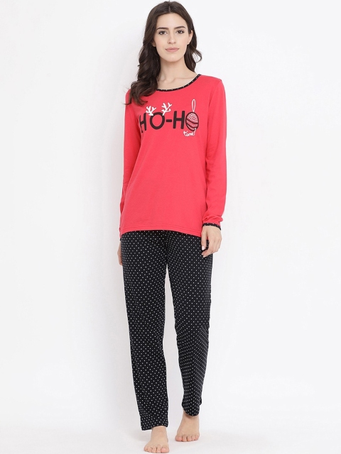 

Kanvin Women Red & Black Printed Pure Cotton Night suit