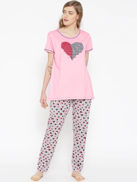 

Kanvin Women Pink & Grey Printed Pure Cotton Night suit