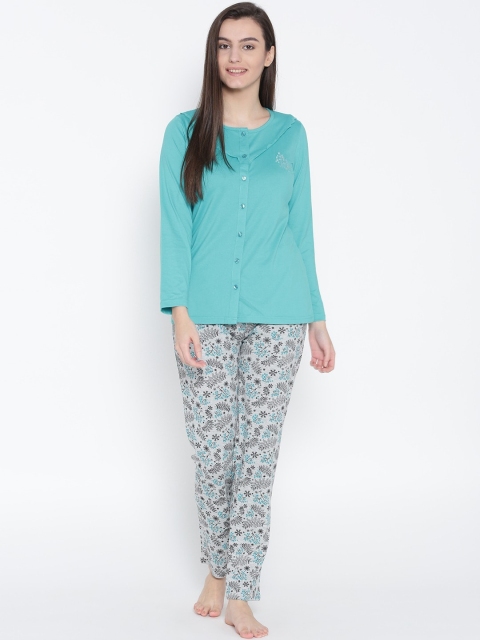 

Kanvin Women Turquoise Blue & Blue Pure Cotton Printed Night Suit
