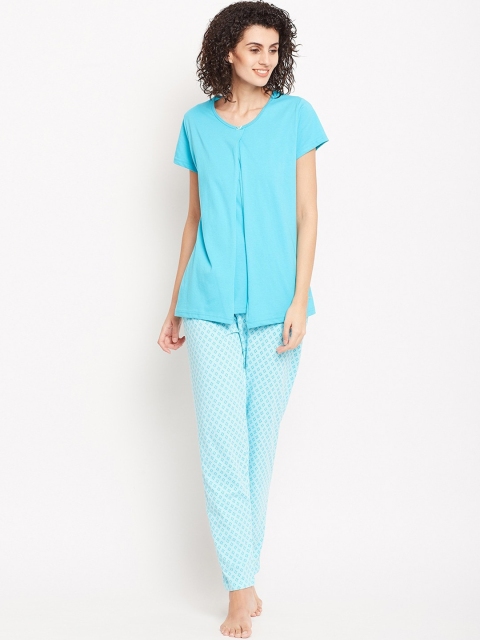 

Kanvin Women Turquoise Blue Pure Cotton Night suit