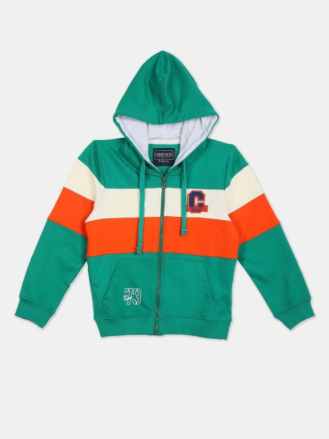 

Cherokee Boys Green Colourblocked Hooded Sweatshirt
