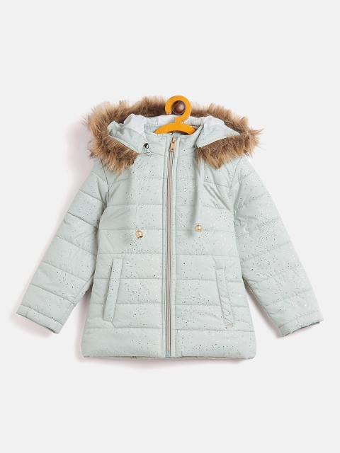 

Okane Girls Sea Green Silver-Toned Lightweight Hooded Parka Jacket