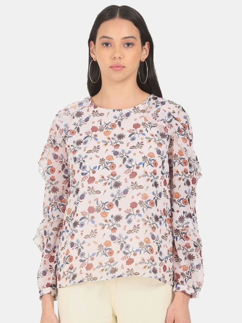 

Cherokee Beige & Green Floral Print Top