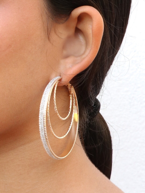

Ayesha Gold-Toned & Silver-Toned Glitter Circular Oversized Layered Hoop Earrings