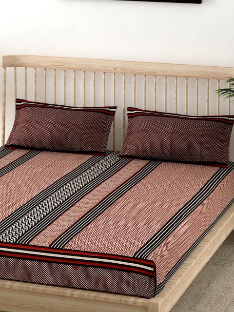 

EK Maroon & Brown Geometric 120 TC 1 King Bedsheet with 2 Pillow Covers