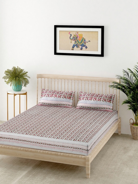 

EK BY EKTA KAPOOR White & Green Floral 144 TC King Bedsheet with 2 Pillow Covers