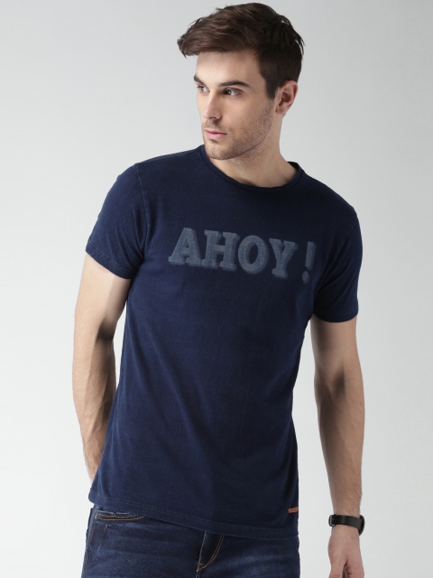 

Mast & Harbour Men Navy Blue Solid Round Neck T-shirt