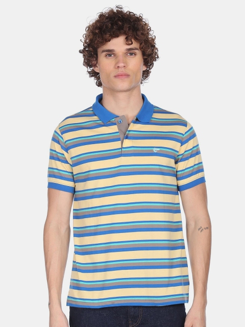 

Ruggers Men Yellow & Blue Striped Polo Collar T-shirt