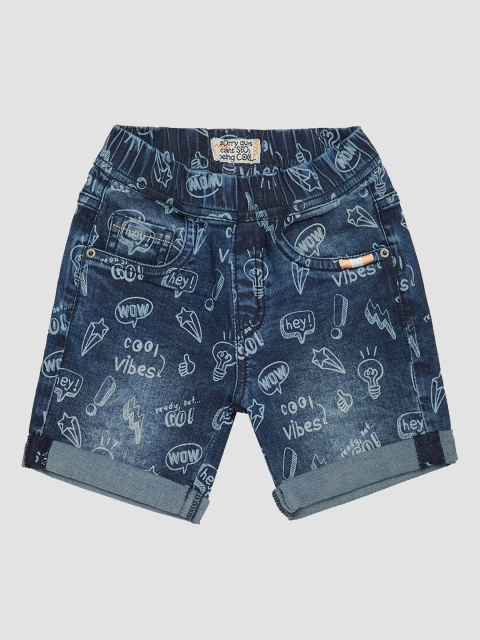 

VITAMINS Boys Blue Conversational Printed Denim Shorts