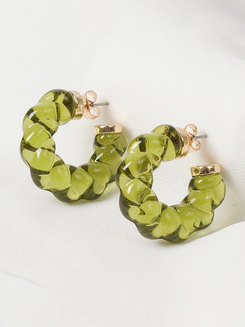 

Mikoto by FableStreet Green Resin Geometric Half Hoop Earrings