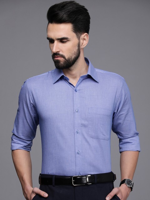 

Raymond Men Blue Textured Slim Fit Pure Cotton PCRFormal Shirt