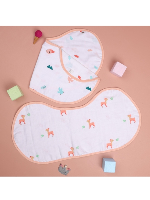 

KICKS & CRAWL Infant Kids Pack of 2 Printed Reversible Organic Cotton Burp Cloth Bibs, White