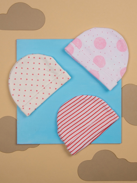 

KICKS & CRAWL Infants Pack of 3 Printed Cotton Beanies, Pink