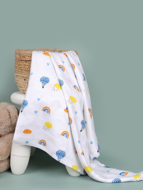 

KICKS & CRAWL Kids White & Orange Printed Bamboo Swaddle