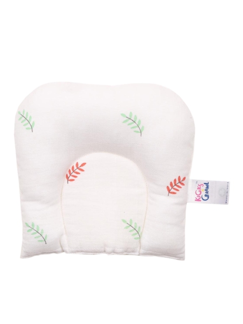 

KICKS & CRAWL Kids White & Pink Printed Sleepy Leaves Baby Pillow