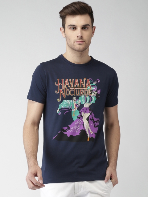 

Mast & Harbour Men Navy Blue Printed Round Neck T-shirt