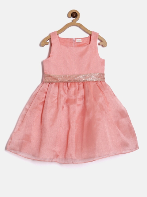 

Aomi Peach Embellished Fit & Flare Dress With Sequin Belt