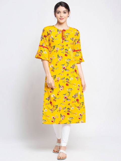 

ALC Creations Women Yellow Floral Printed Flared Sleeves Floral Kurta
