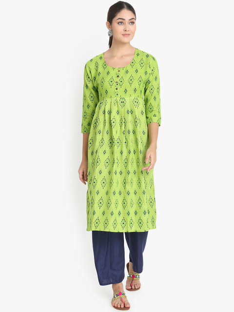 

ALC Creations Women Green Ethnic Motifs Printed A-line Kurta