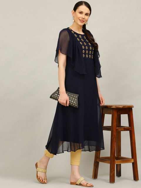 

ALC Creations Women Navy Blue Embroidered Kurta
