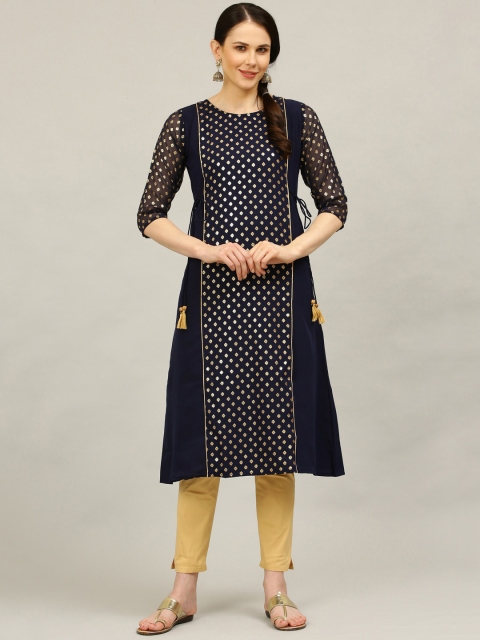 

ALC Creations Woman Navy Blue Geometric Printed Floral Kurta