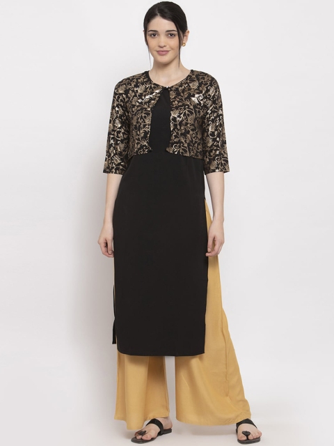 

ALC Creations Women Black Yoke Design Floral Pathani Kurta