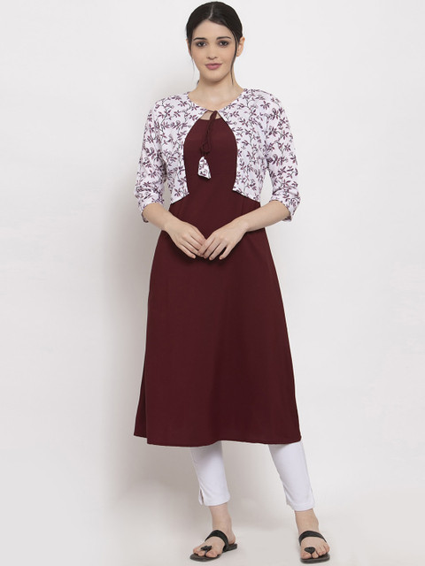 

ALC Creations Women Maroon & White Floral Printed Kurta