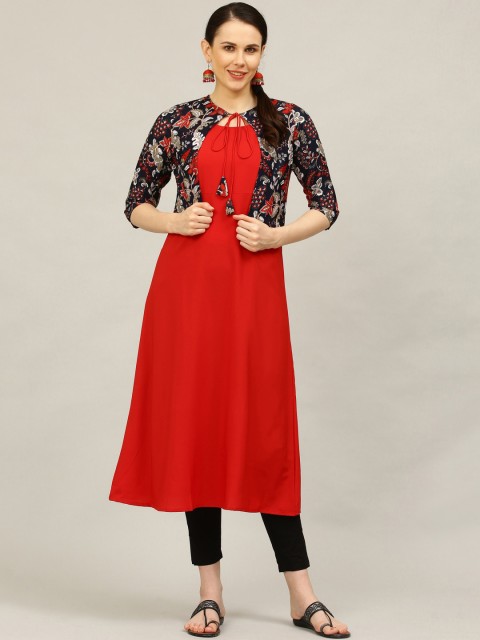 

ALC Creations Women Red & Navy Blue Floral Printed Kurta