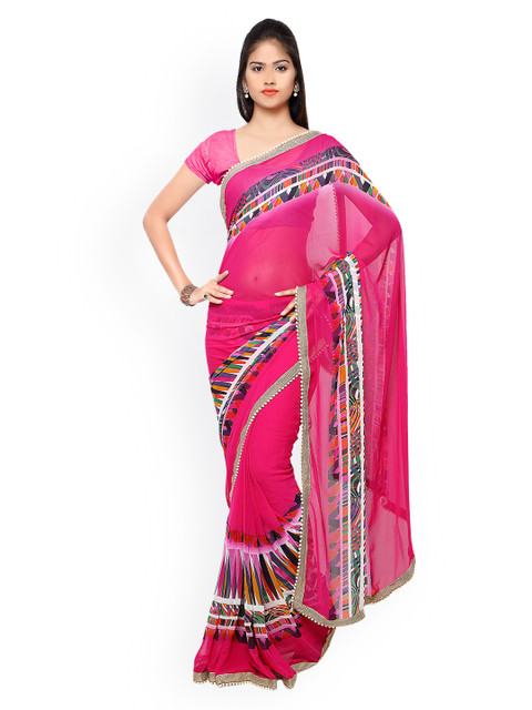 

Kvsfab Pink Georgette Saree