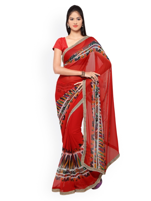 

Kvsfab Red Georgette Printed Saree
