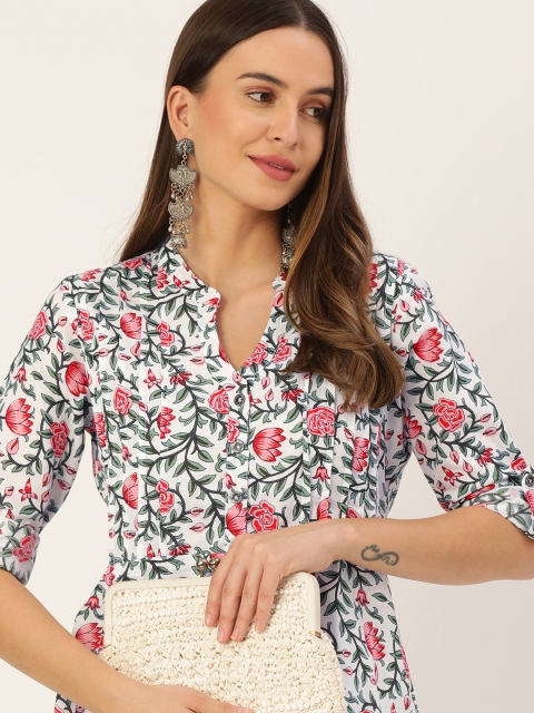 

AMUKTI Women White & Pink Ethnic Motifs Printed Straight Kurta
