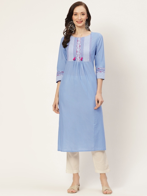 

INDYES Women Blue Thread Work Tasseled Kurta