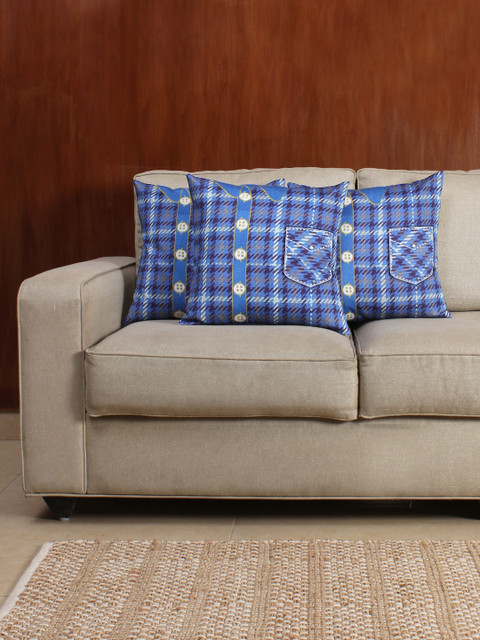 

House This Blue Set of 3 Printed 15.75" x 15.75" Square Cushion Covers