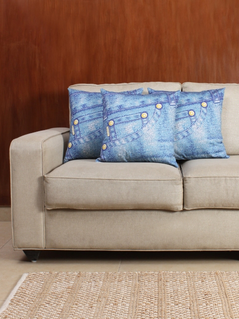 

House This Blue Set of 3 Printed 15.75" x 15.75" Square Cushion Covers