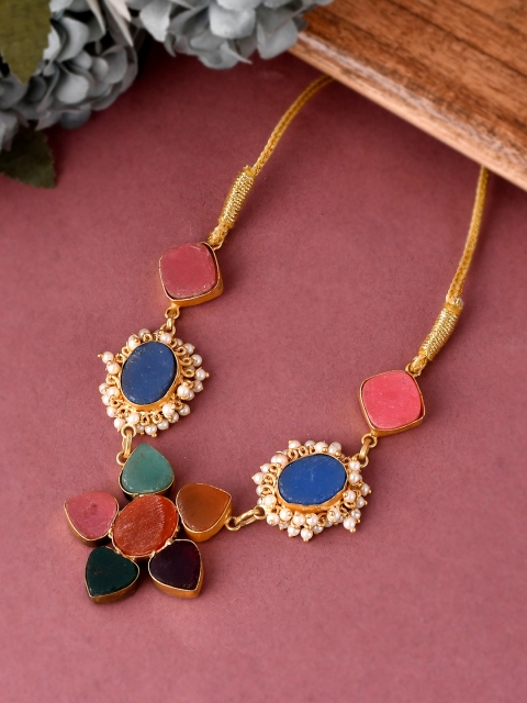 

Silvermerc Designs Gold-Toned & Blue Brass Gold-Plated Choker Necklace