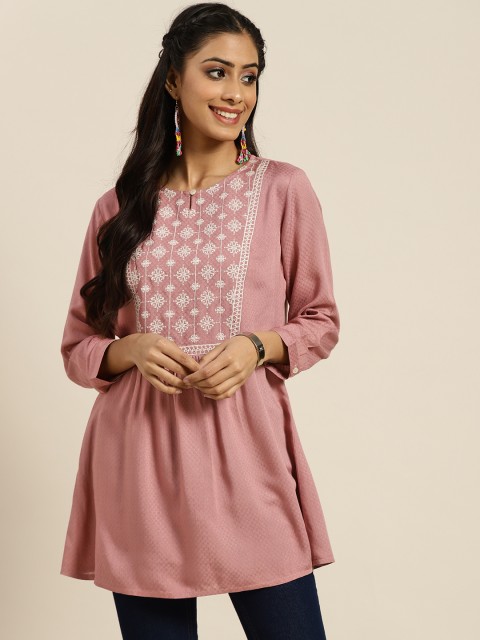 

Sangria Pink & White Embroidered Kurti