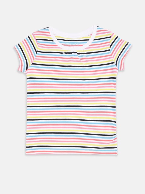 

Pantaloons Junior Girls Multicoloured Striped Pure Cotton T-shirt, Multi