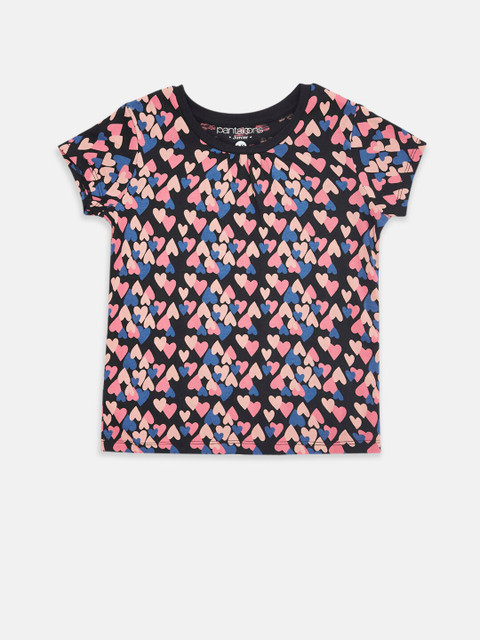 

Pantaloons Junior Girls Black & Pink Printed Pure Cotton T-shirt