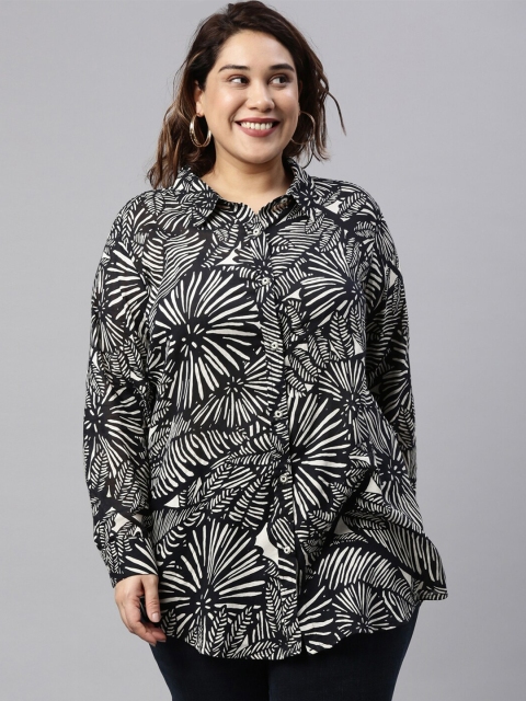 

The Pink Moon Plus Size Women Black Animal Printed Casual Shirt