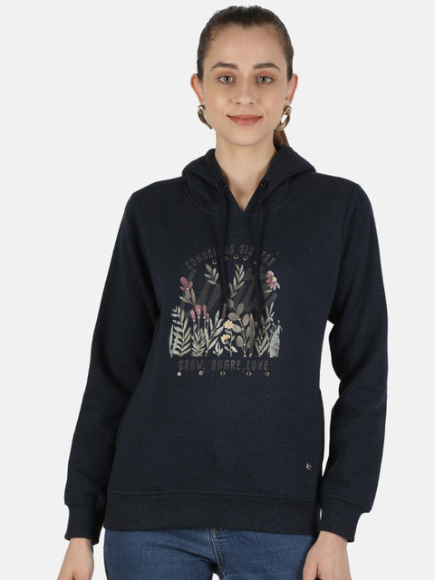 

Monte Carlo Women Navy Blue Printed Hooded Sweatshirt