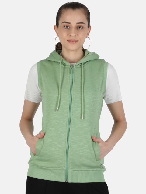 

Monte Carlo Women Green Sleeveless Hooded Sweatshirt