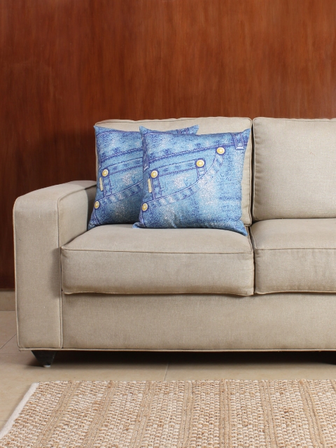 

House This Blue Set of 2 Printed 15.75" x 15.75" Square Cushion Covers