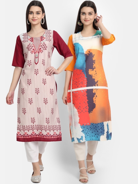 

KALINI Women Pack of 2 Digital Print Crepe Straight Kurta, Multi