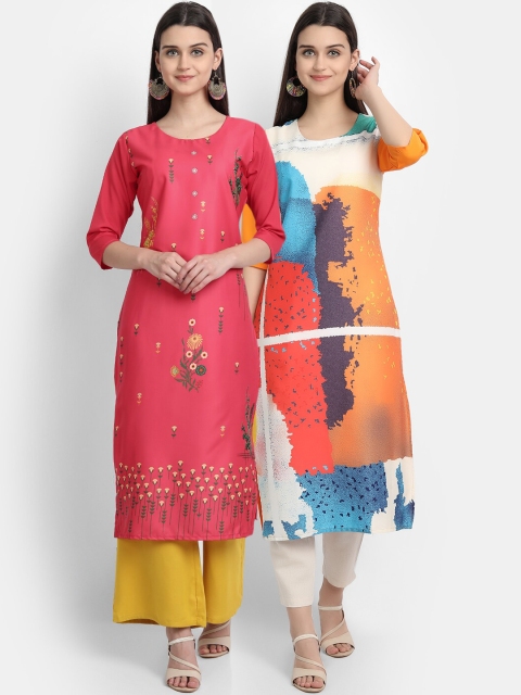 

KALINI Women Pack of 2 Multi-Coloured Printed Crepe Kurta