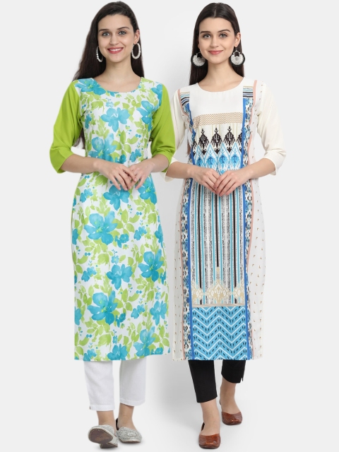 

KALINI Women Pack of 2 Floral Printed Crepe Kurta, Multi