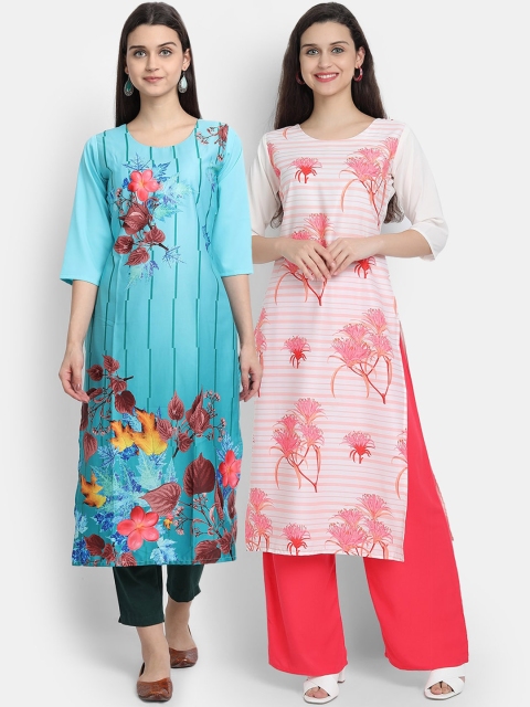 

KALINI Women Pack of 2 Blue & Pink Floral Printed Kurta