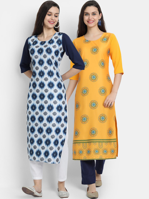 

KALINI Women Pack Of 2 Multicoloured Geometric Printed Crepe Kurtas, Multi