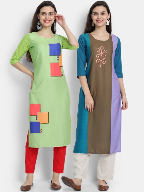 

KALINI Women Pack Of 2 Colourblocked Crepe Kurta, Green