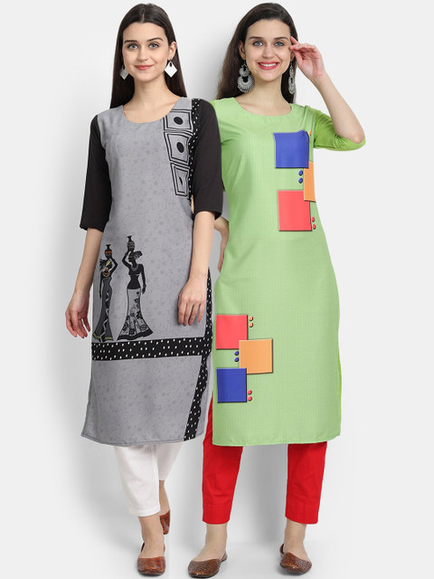 

KALINI Women Multicoloured Colourblocked Thread Work Floral Crepe Kurta, Multi