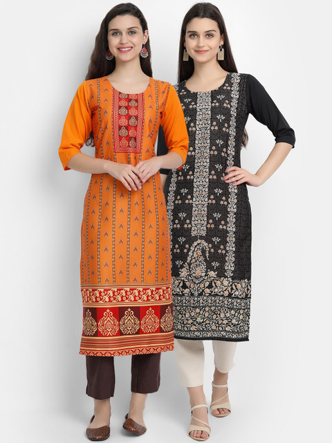 

KALINI Women Pack of 2 Printed Crepe Kurta, Multi